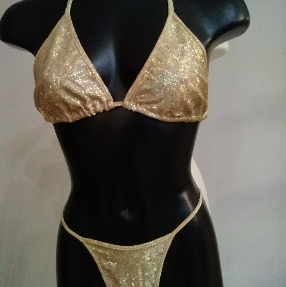 Sharron Leslie shiny gold bikini NWOT
